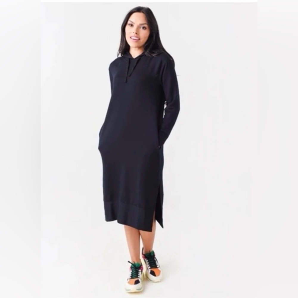 Anthropologie Stateside Hoodie Sweatshirt‎ Dress L Black Midi Modal Stretchy USA